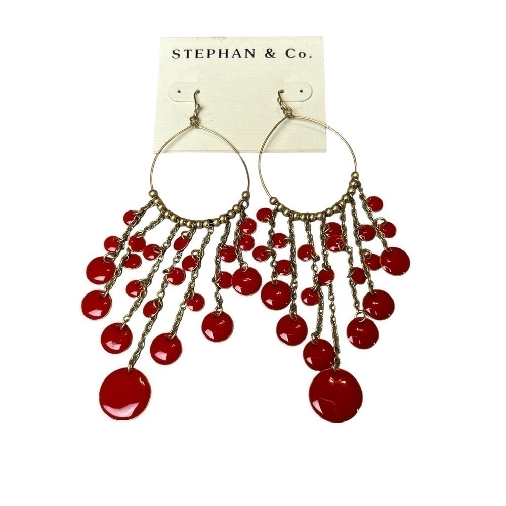 Stephan & Co. Red & Gold Hoop & Hook Drop Dangle Earrings - Picture 4 of 9